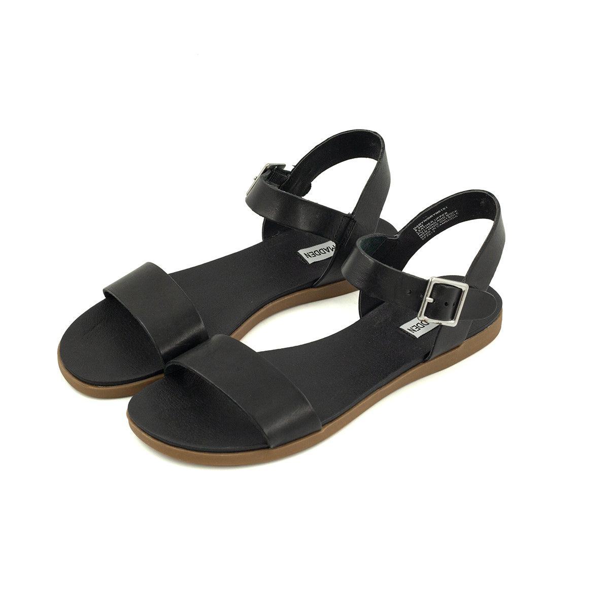 Preloved Steve Madden Daryn Flat Sandals Leather Black Colour For Women - Flipp UAE
