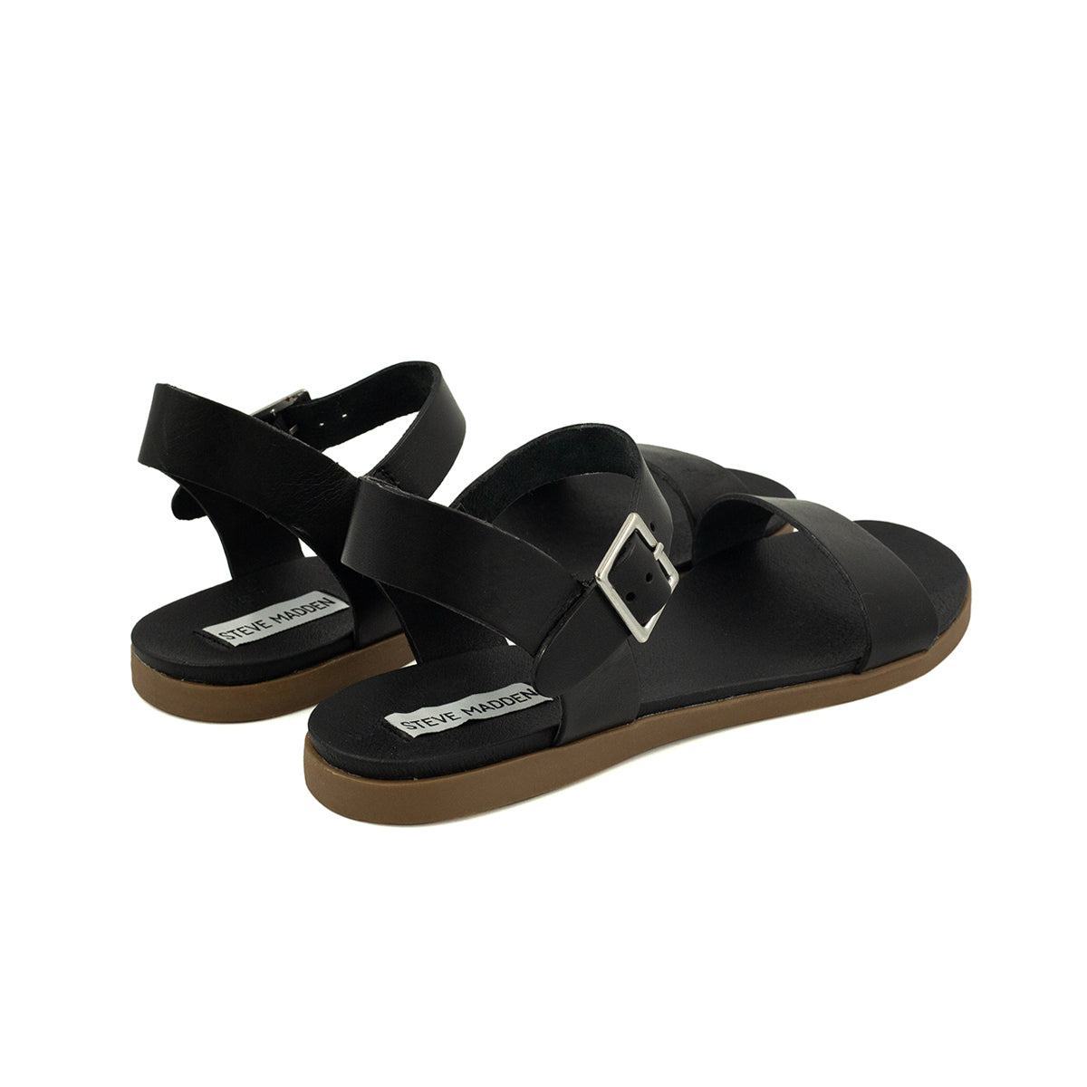 Preloved Steve Madden Daryn Flat Sandals Leather Black Colour For Women - Flipp UAE