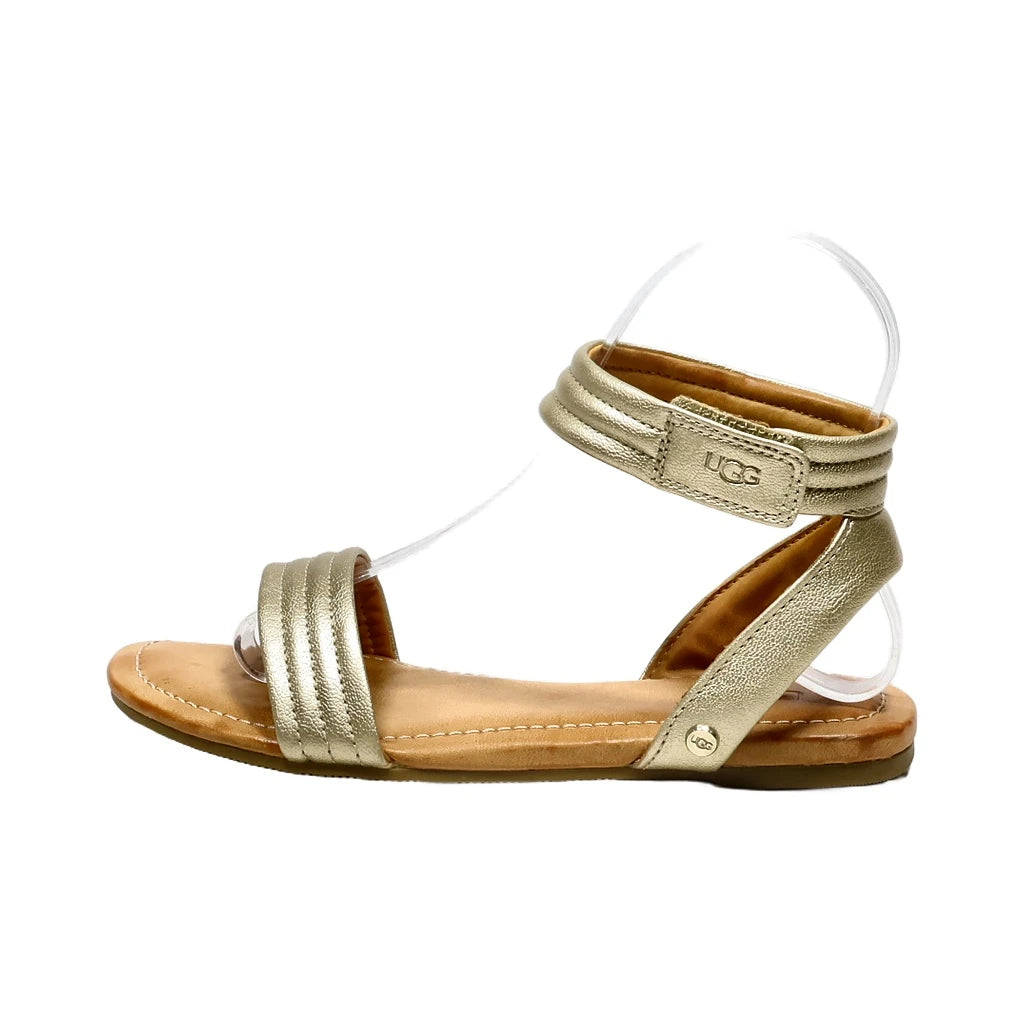 Preloved Ugg Ethena Flat Sandals Leather Gold Colour For Kids - Flipp UAE