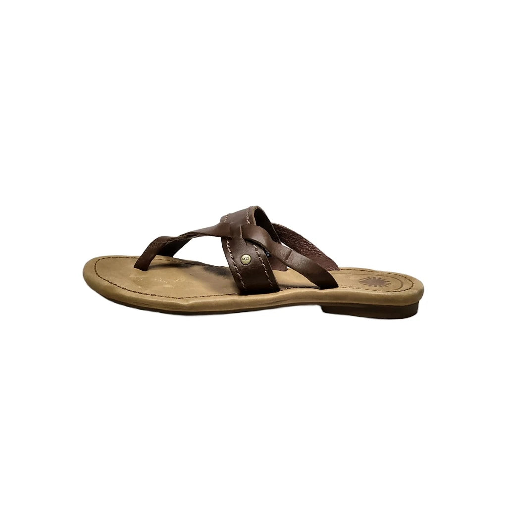 Preloved Ugg Flat Sandals Leather Brown Colour For Women - Flipp UAE