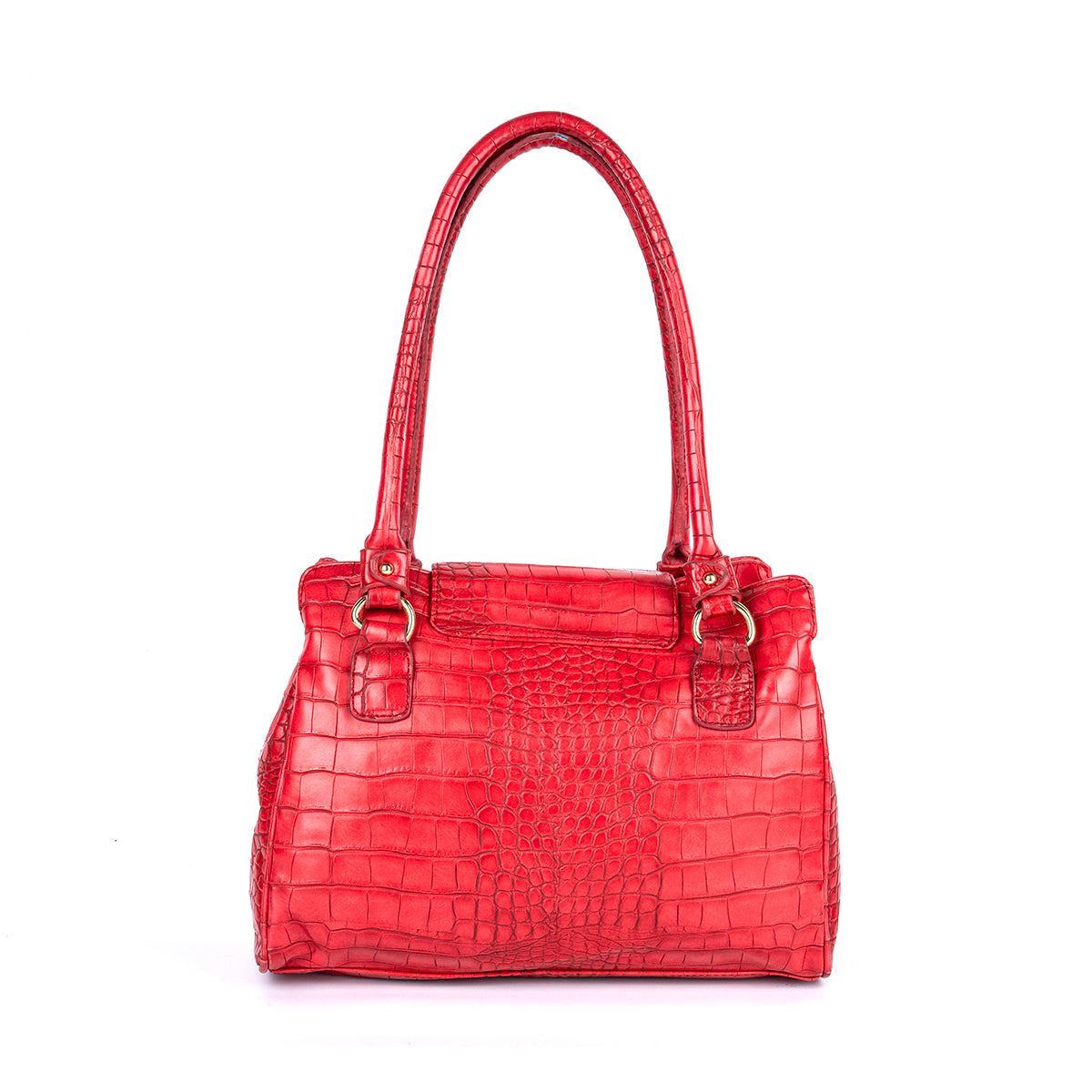 Croc Embossed Red Leather Shoulder Bag // Leather Purse // hot Red Purse // Red Bag // Vintage Leather // Vintage Purse // Vintage Hand Bag